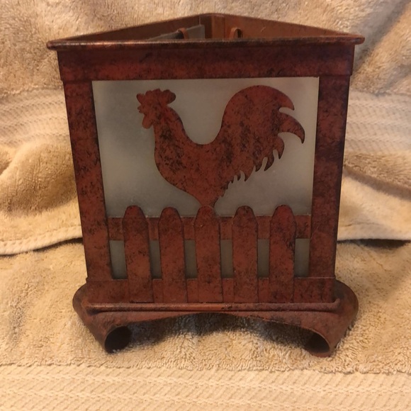 Vintage Lefton 6”x6” Metal Rooster Tea Light - Picture 2 of 5